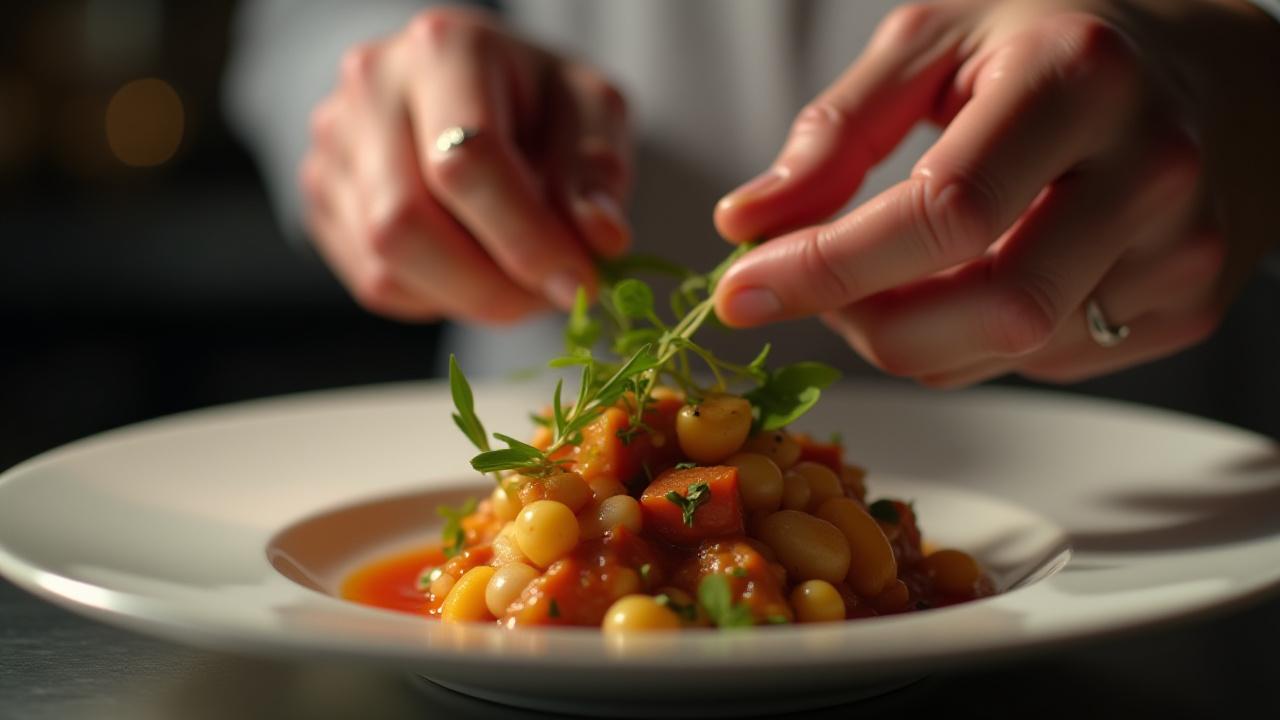 Mains d'un chef préparant un plat gourmet avec précision